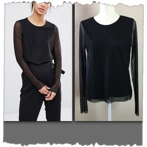 Yas Semi Sheer Polka Dot Long Sleeve Mesh Top Size Medium